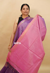 Purple with Pink - Soft Tissue khadi zari Border with buttas